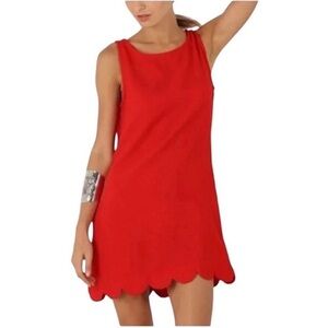 Red Scallop Hem Sleeveless Mini Dress